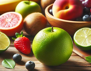 una lima con otras frutas al lado